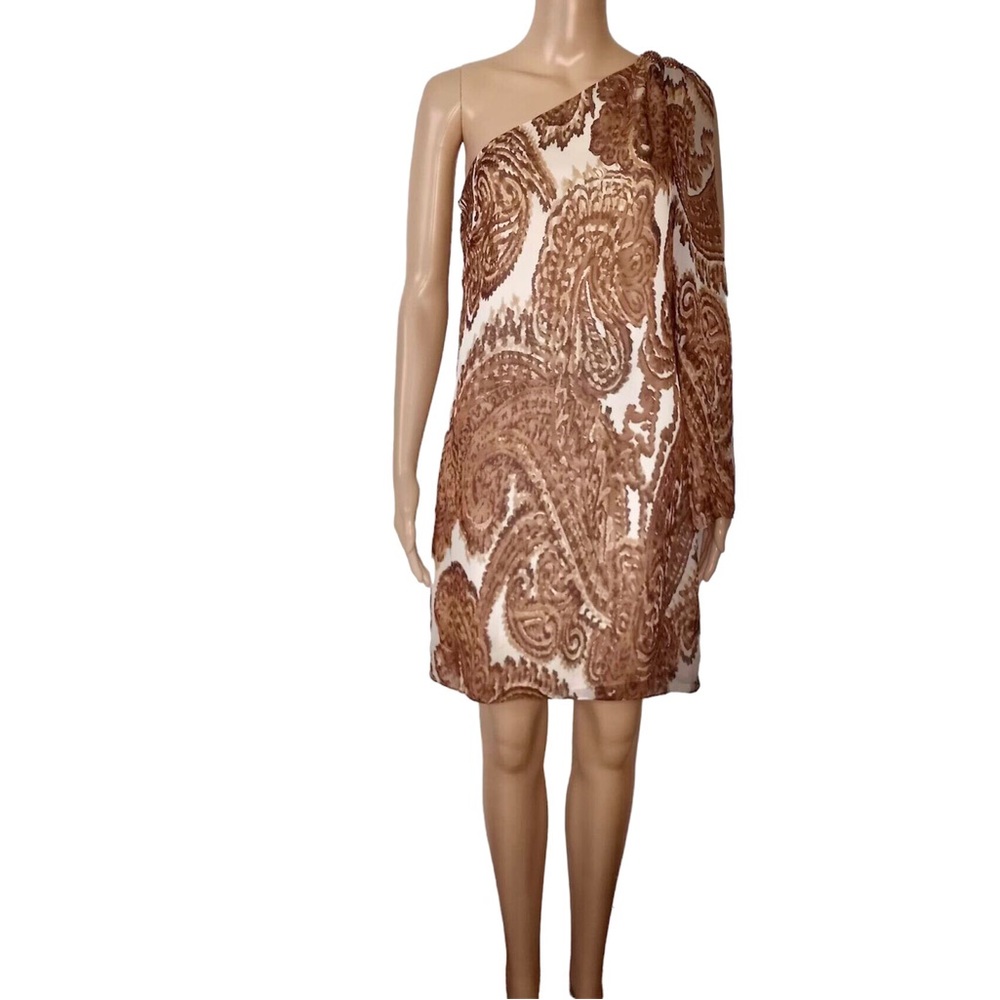 Milly Vintage One Shoulder Dress Silk Paisley Print Flutter Sleeve Size 0